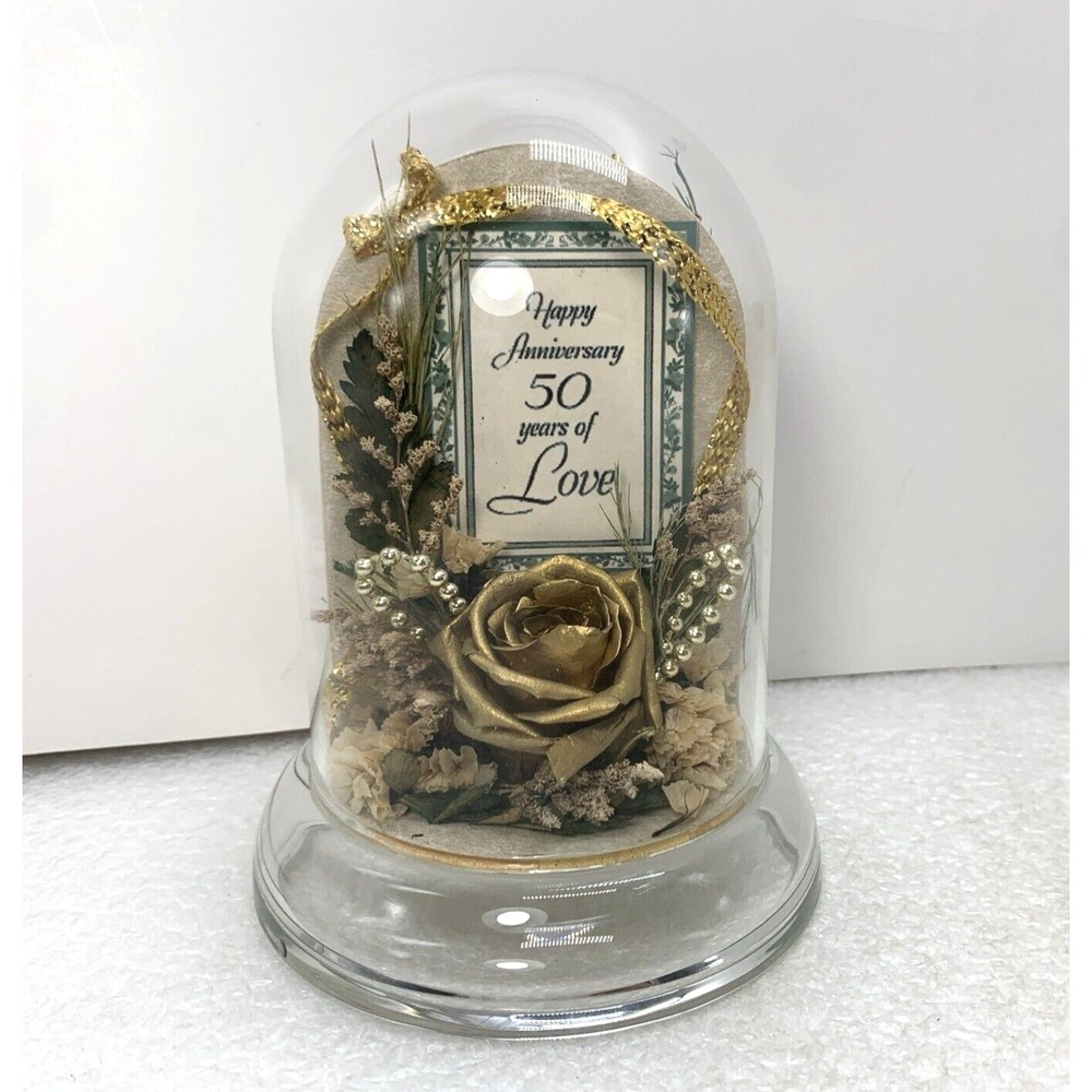 Natural Expressions‎ 50th Anniversary Love Real Freeze Dried Rose 5" Glass Dome